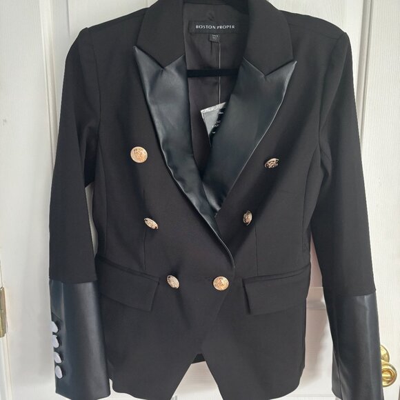 NWT Boston Proper Leather Trimmed Blazer - Picture 2 of 10